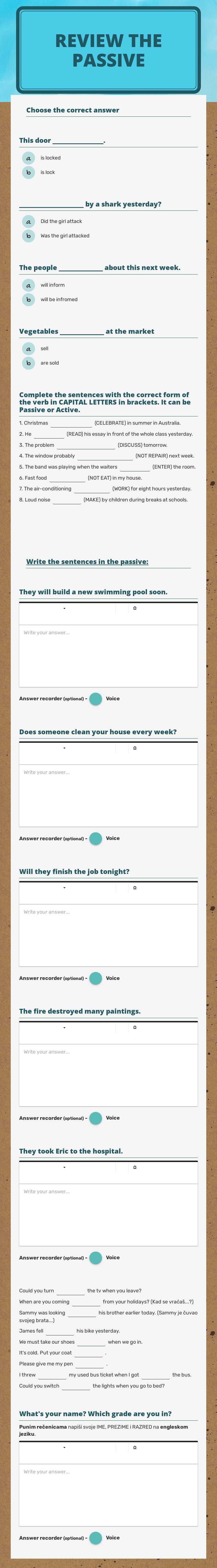 Review the Passive Grade 8 worksheet preview