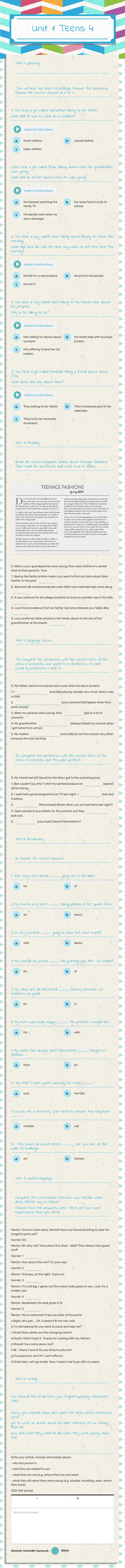 Unit 1 Teens 4 worksheet preview image