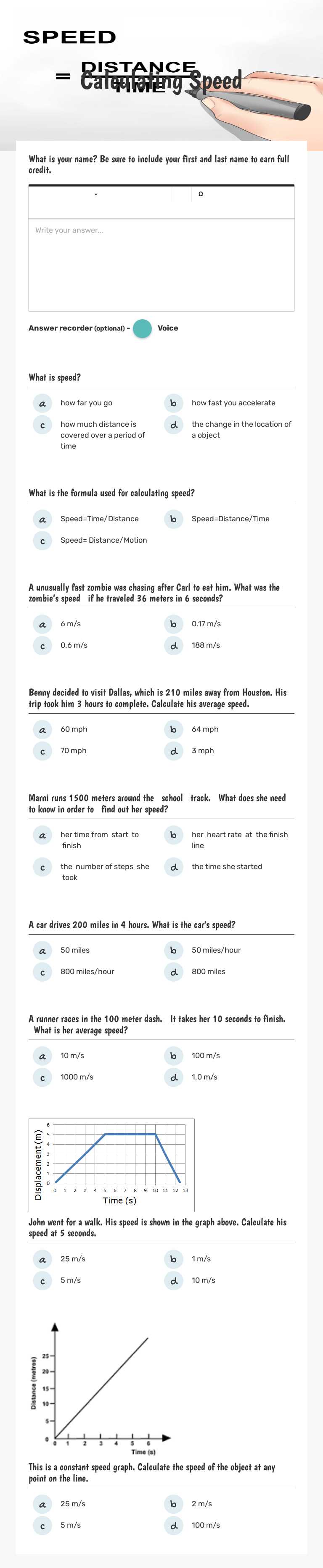 Calculating Speed worksheet preview image