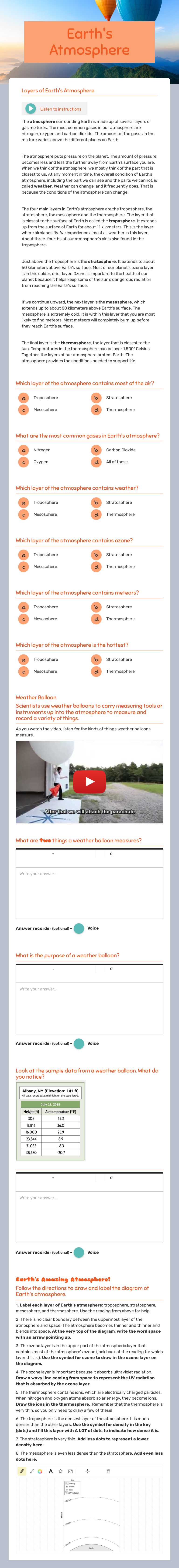 Earth's Atmosphere worksheet preview image