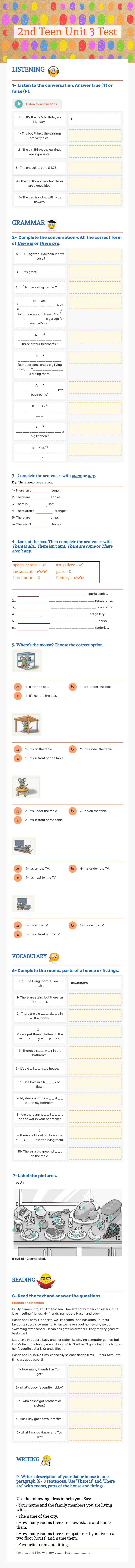 2nd Teen Unit 3 Test worksheet preview image