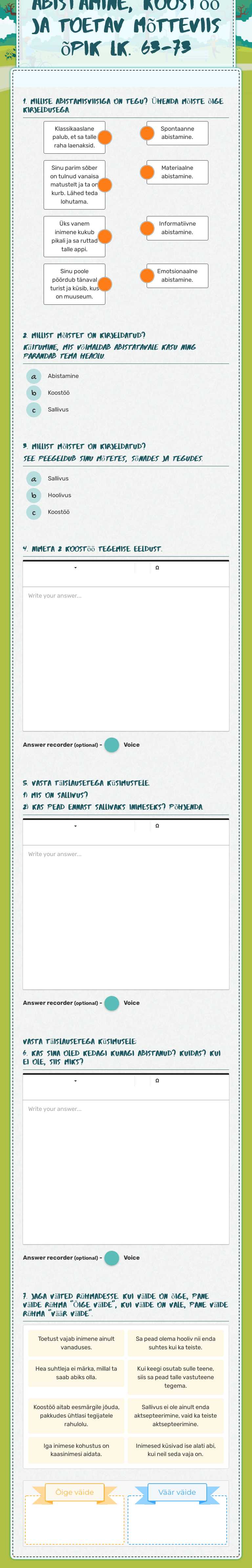 Abistamine, koostöö ja toetav mõtteviis õpik lk. 63-73 worksheet preview image