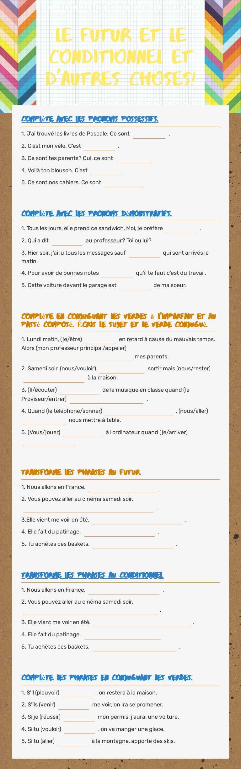 Le Futur et Le Conditionnel et d'autres choses! worksheet preview image