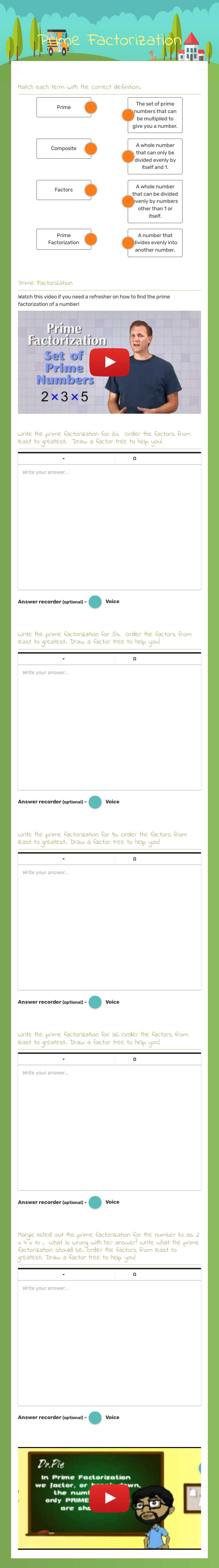 Prime Factorization worksheet preview image