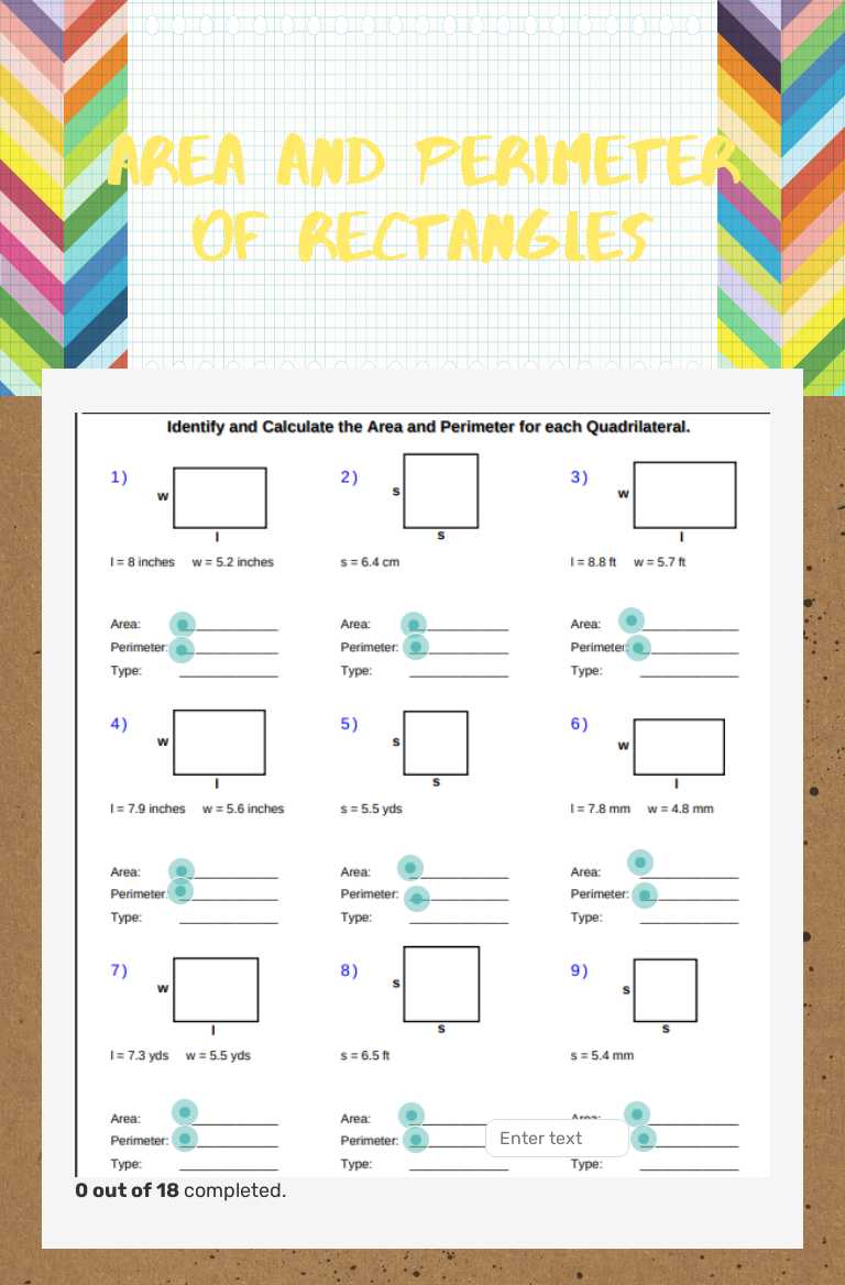 Area and Perimeter of Rectangles Grade 6 worksheet preview