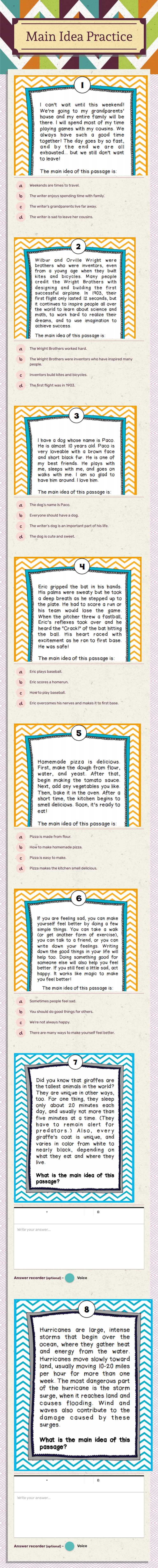 Main Idea Practice worksheet preview image