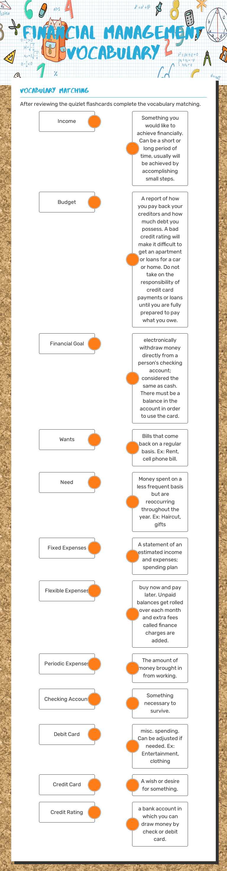 Financial Management Vocabulary Other worksheet preview
