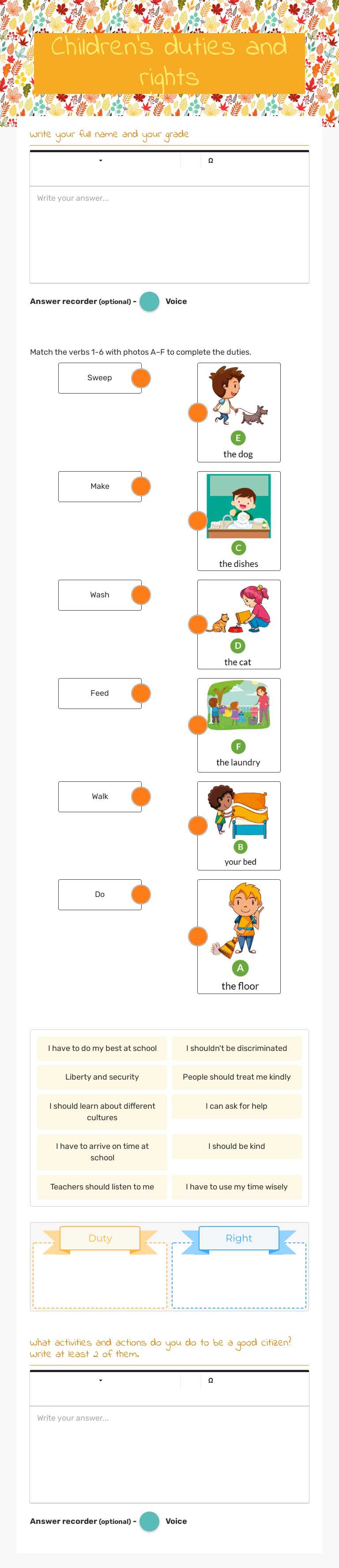 Children's duties and rights worksheet preview image