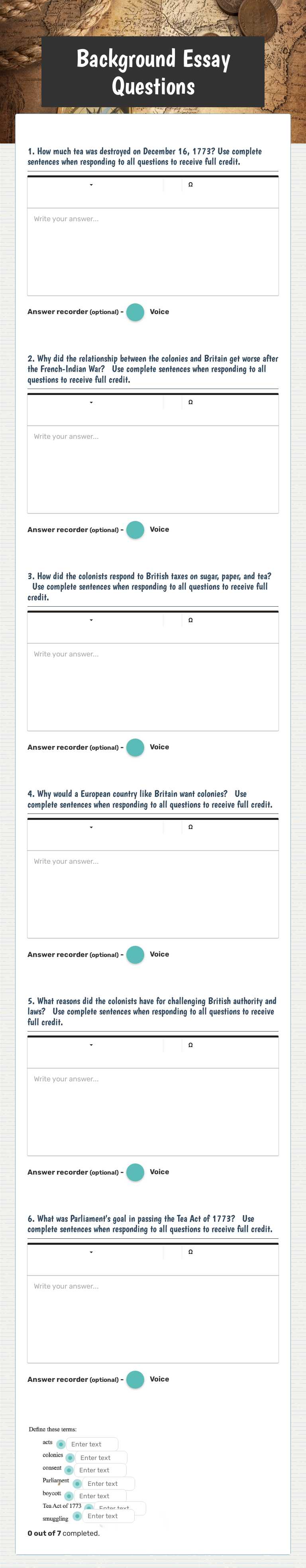 Background Essay Questions Grade 5 worksheet preview