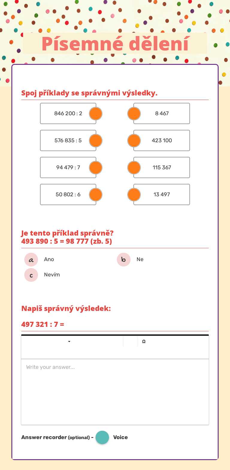 Písemné dělení Grade 4 worksheet preview