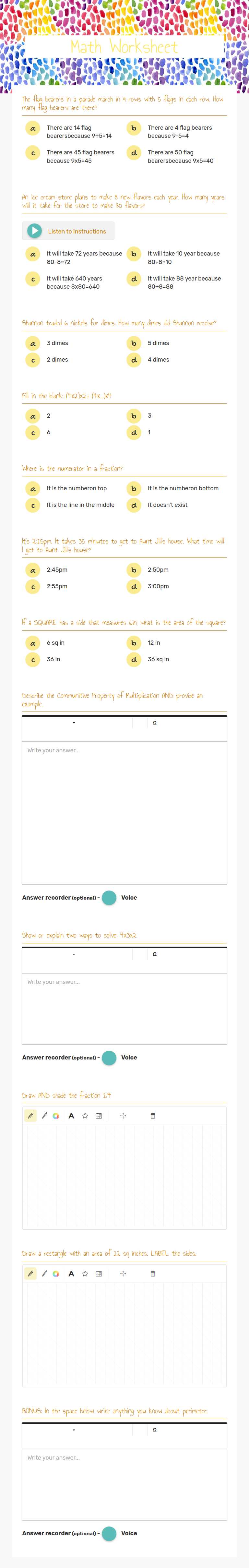 Math Worksheet worksheet preview image