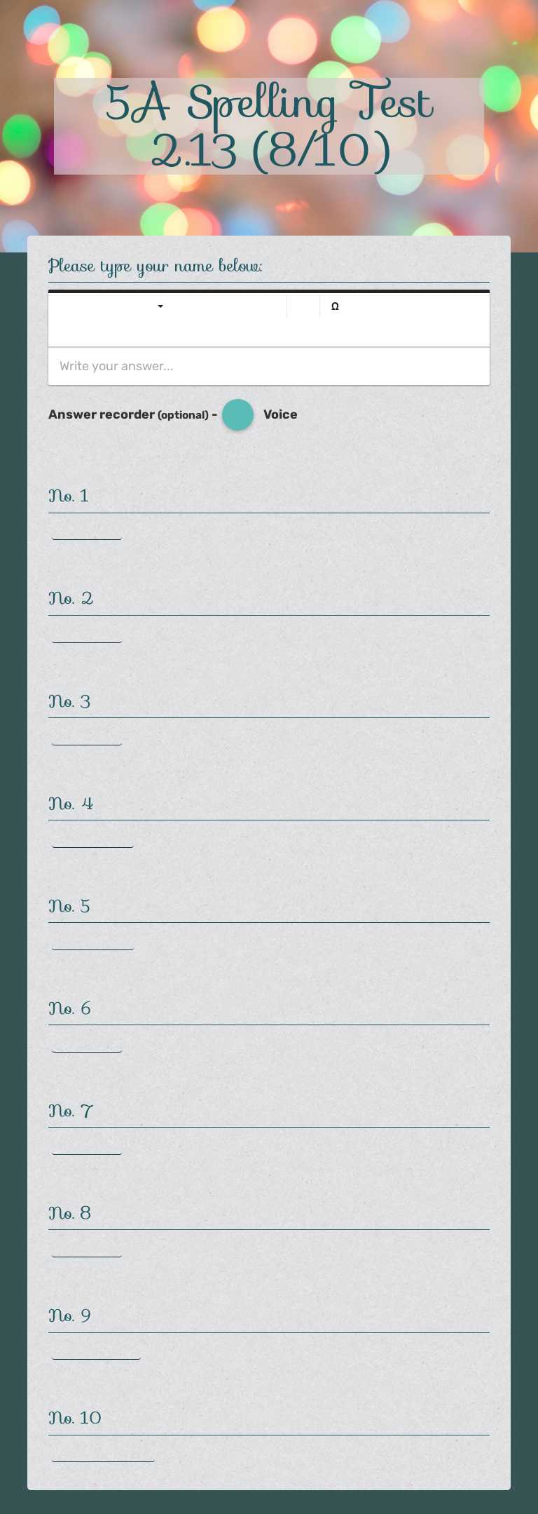 5A Spelling Test 2.13 (8/10) worksheet preview image