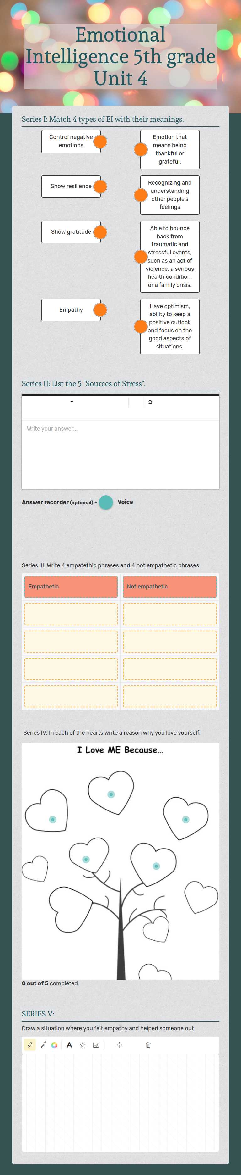 Emotional Intelligence 5th grade Unit 4 worksheet preview image