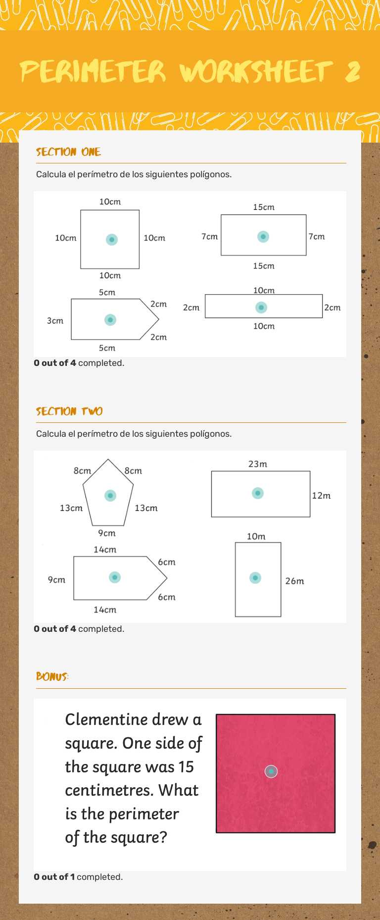 Perimeter
Worksheet 2 worksheet preview image