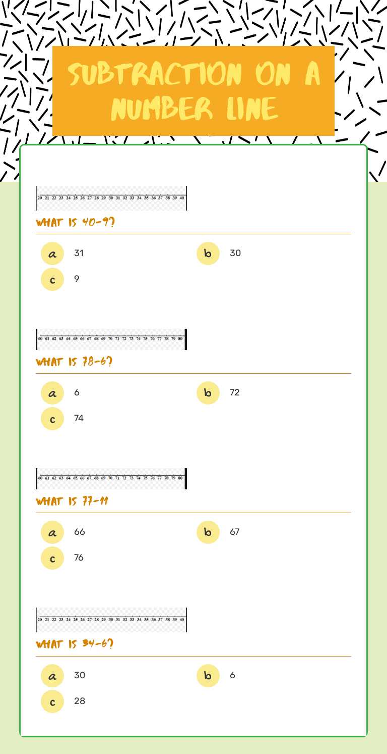 Subtraction on a Number Line Grade 2 worksheet preview