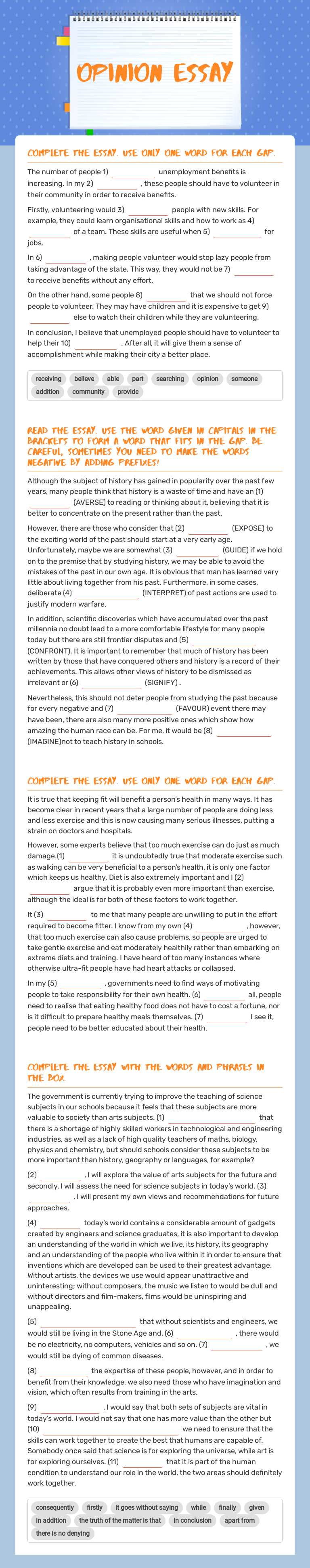Opinion essay Other worksheet preview