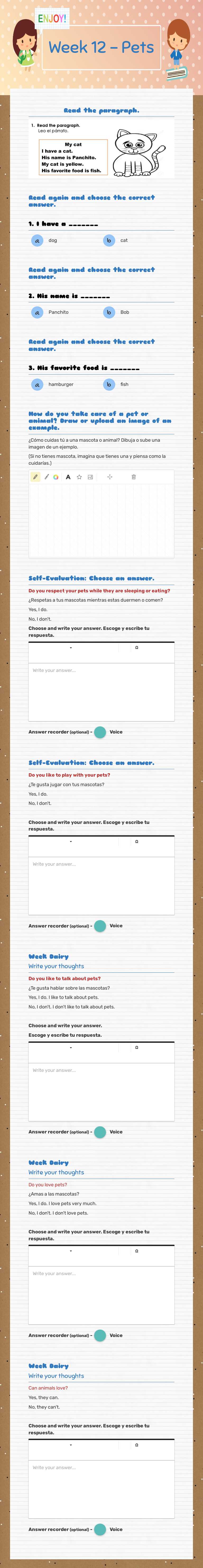 Week 12 - Pets worksheet preview image
