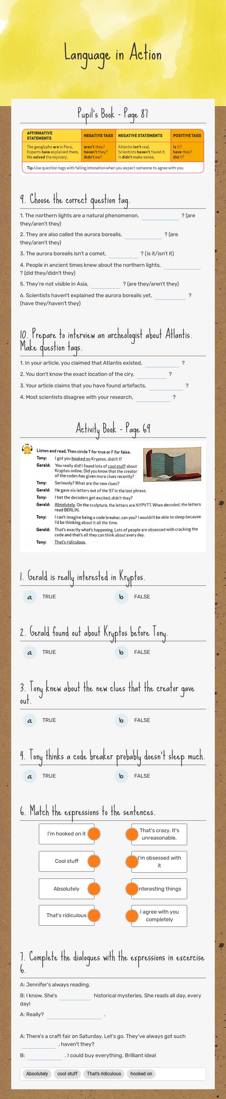 Language in Action worksheet preview image