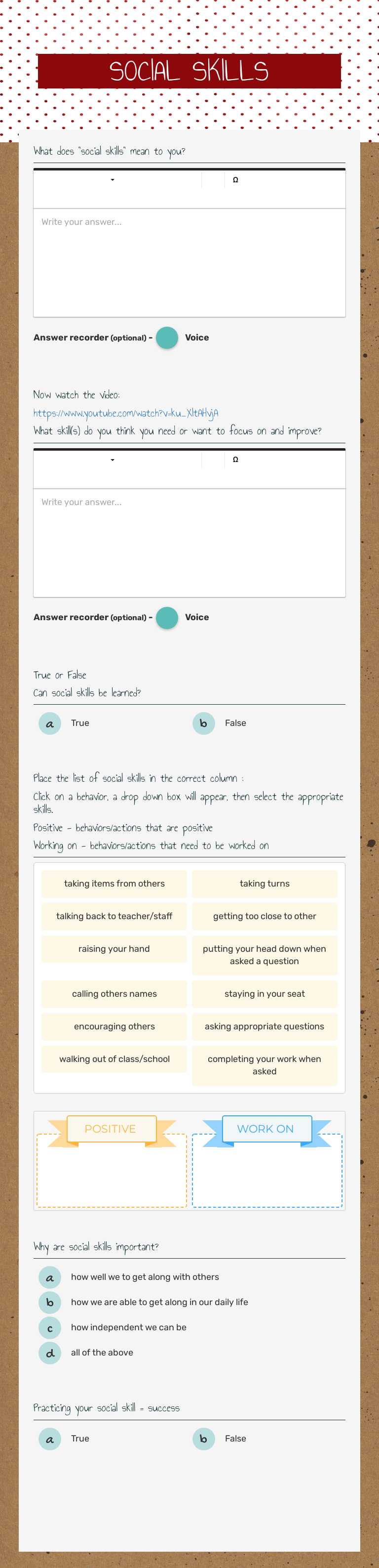 SOCIAL SKILLS Other worksheet preview
