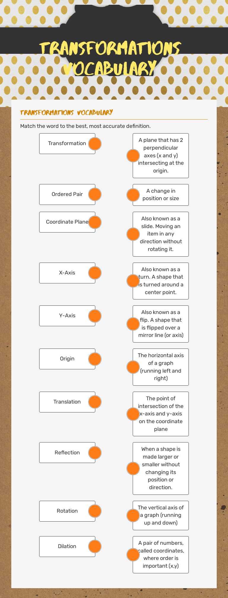 Transformations Vocabulary worksheet preview image