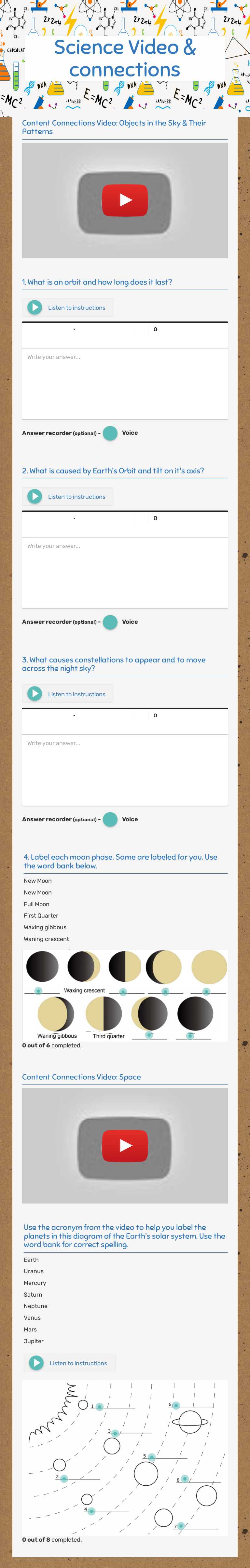 Science Video & connections worksheet preview image