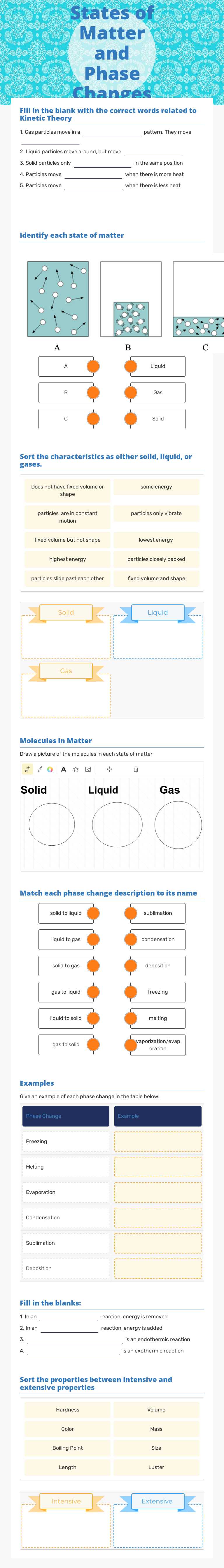 States of Matter and Phase Changes worksheet preview image
