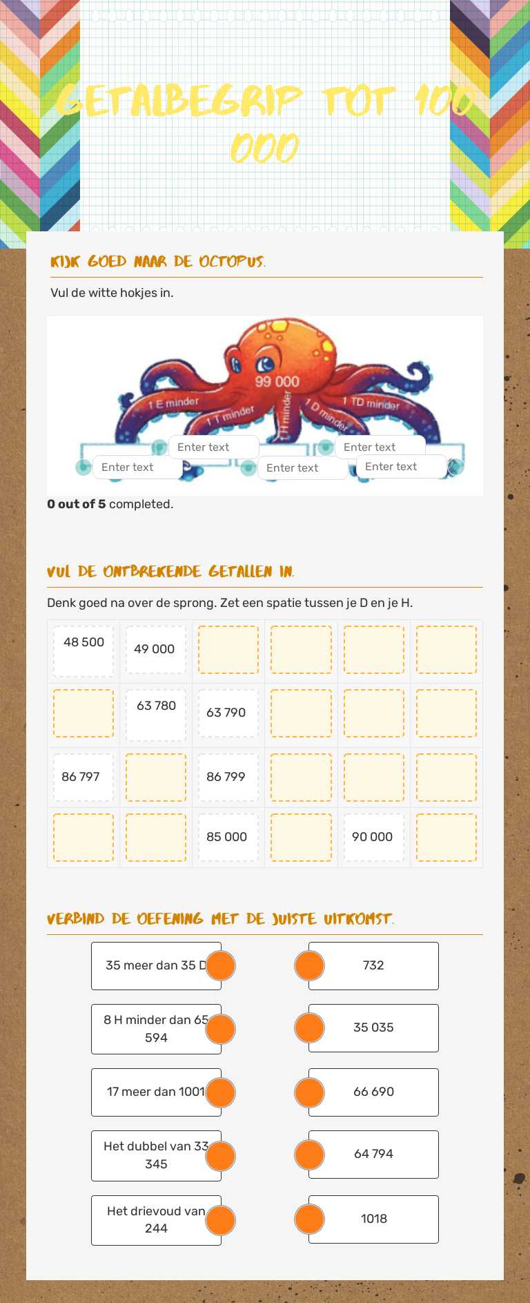 Getalbegrip tot 100 000 worksheet preview image