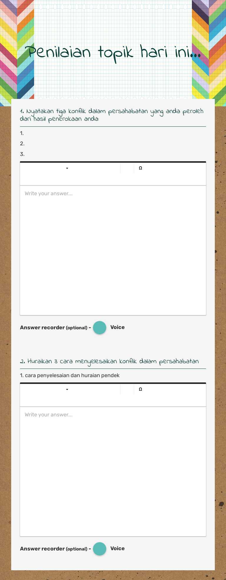 Penilaian topik hari ini... worksheet preview image