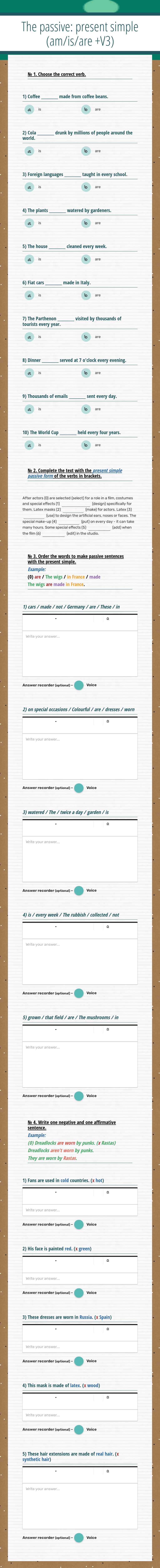 The passive: present simple (am/is/are +V3) worksheet preview image