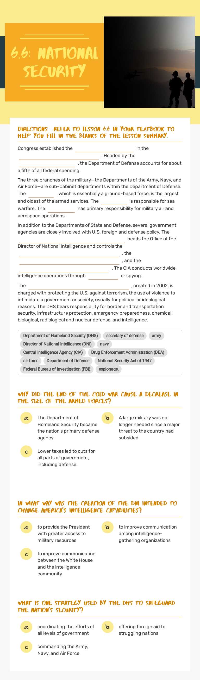 6.6:  National Security Grade 11 worksheet preview