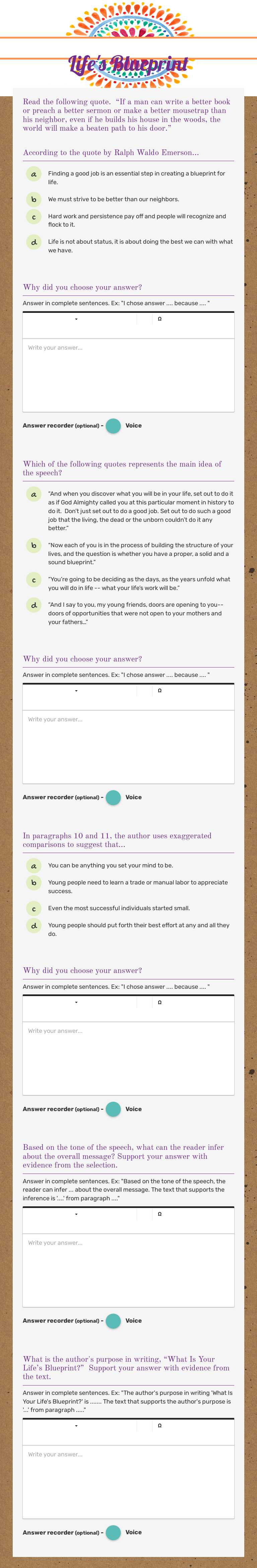 Life's Blueprint worksheet preview image