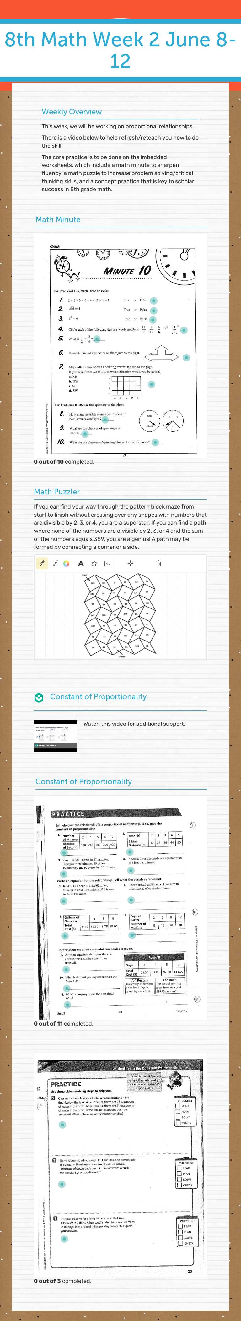 8th Math Week 2 
June 8-12 worksheet preview image