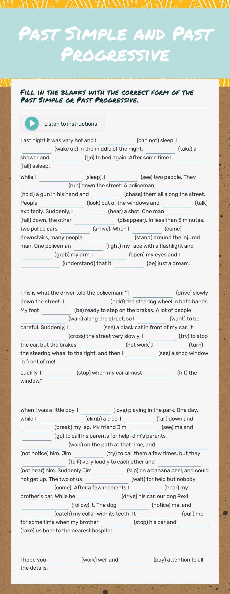 Past Simple and Past Progressive worksheet preview image