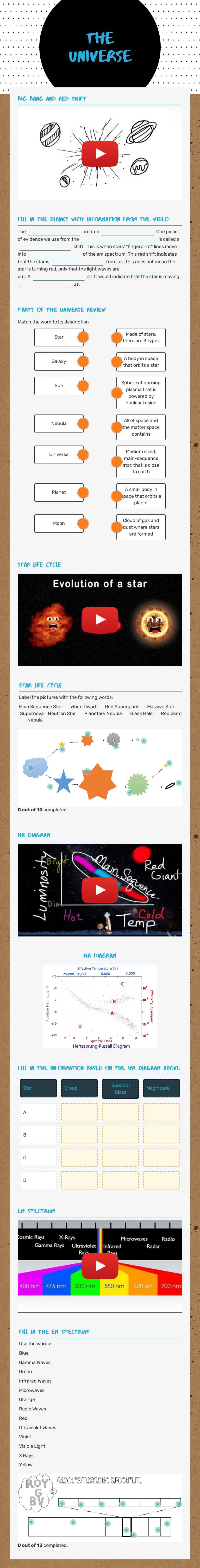 The
Universe worksheet preview image