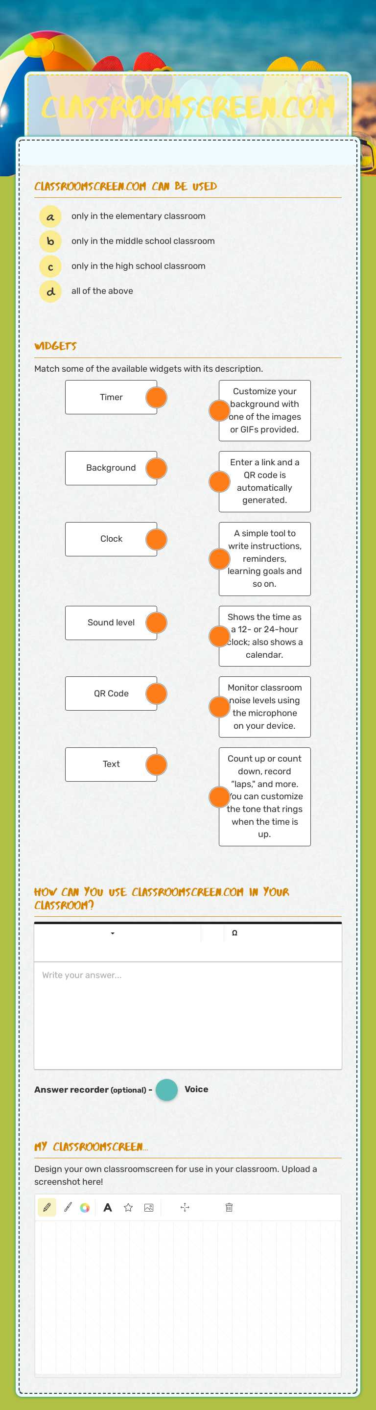 classroomscreen.com worksheet preview image