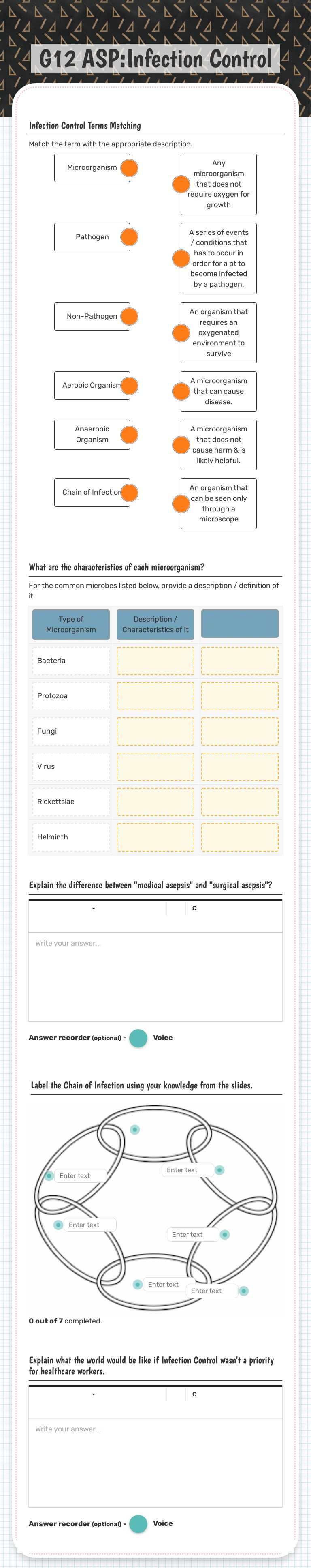 G12 ASP:Infection Control worksheet preview image