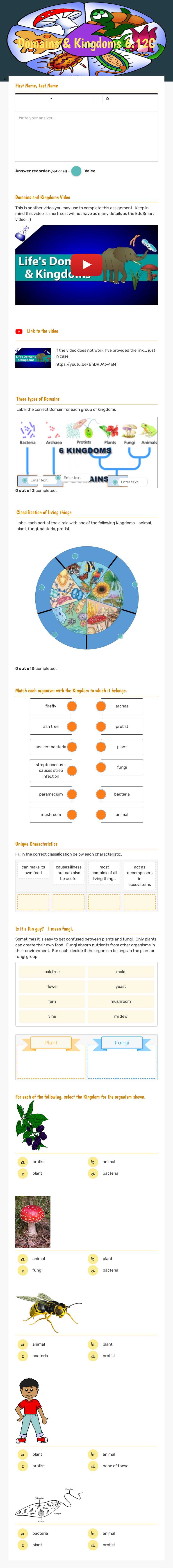 Domains & Kingdoms 6.12C worksheet preview image