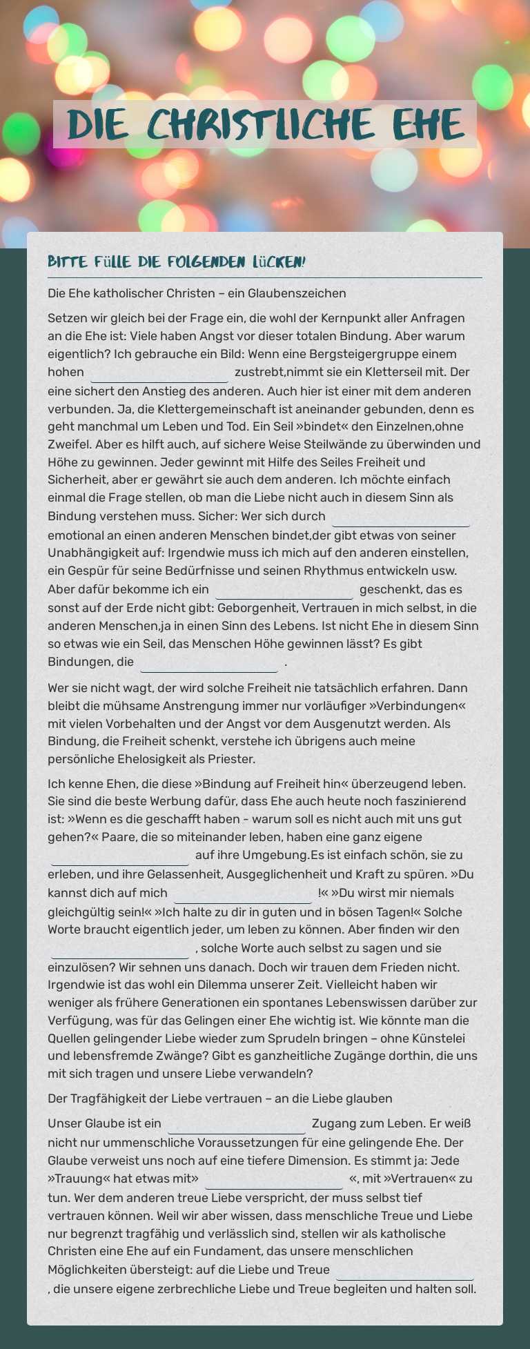 Die christliche Ehe worksheet preview image