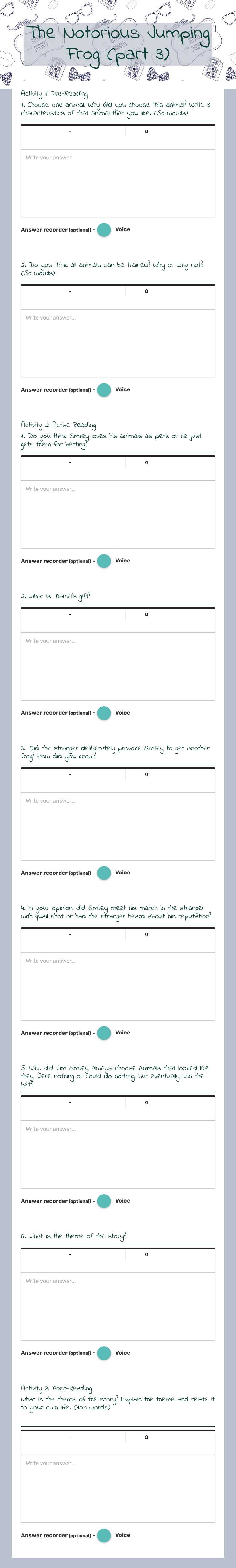 The Notorious Jumping Frog (part 3) worksheet preview image