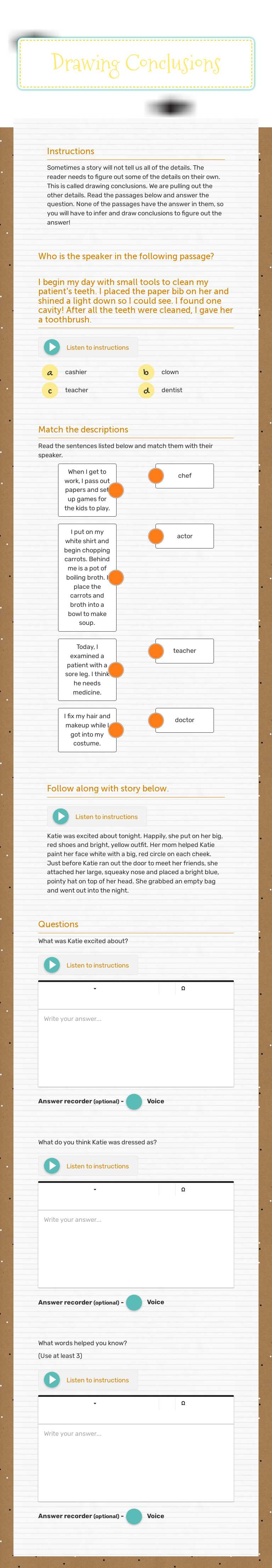 Drawing Conclusions worksheet preview image