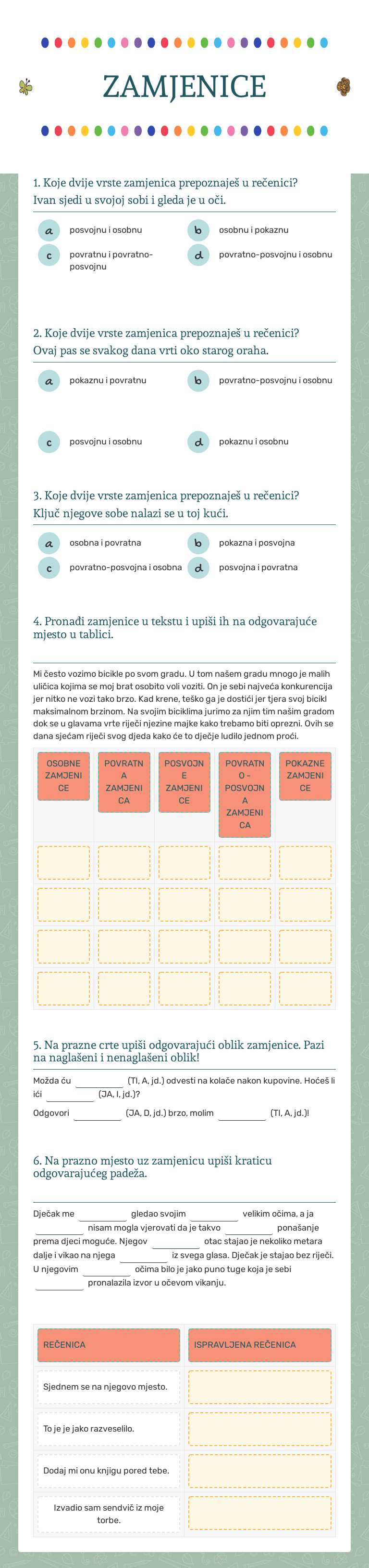 ZAMJENICE worksheet preview image