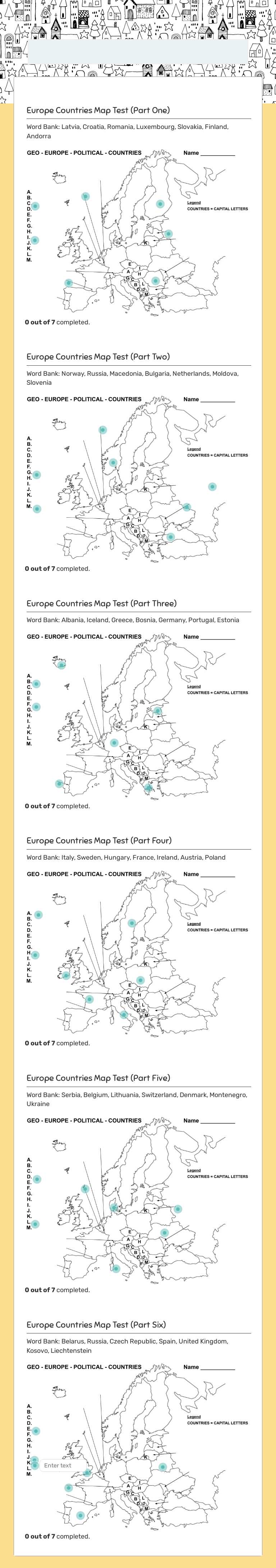 Europe Countries Map Test Grade 8 worksheet preview