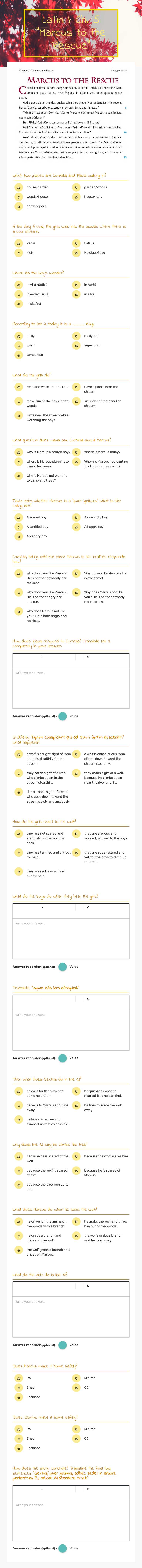 Latin I: Ch. 5 "Marcus to the Rescue" worksheet preview image