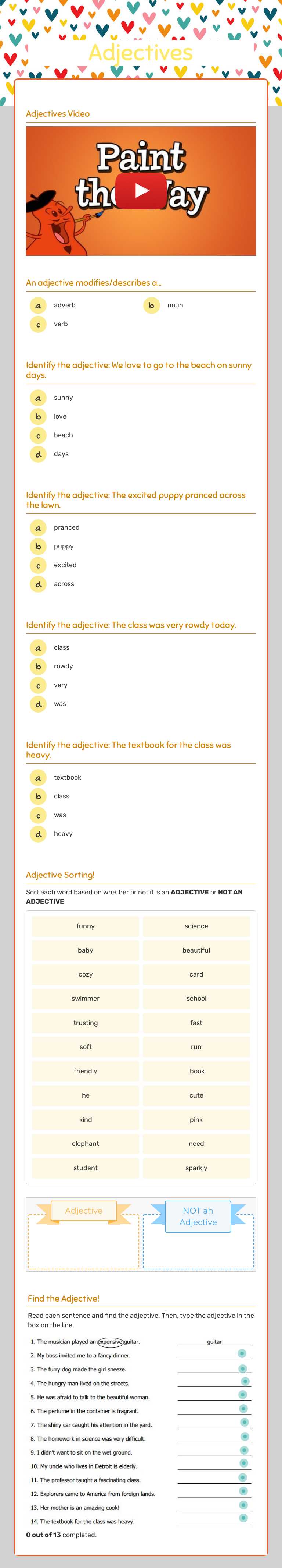 Adjectives worksheet preview image
