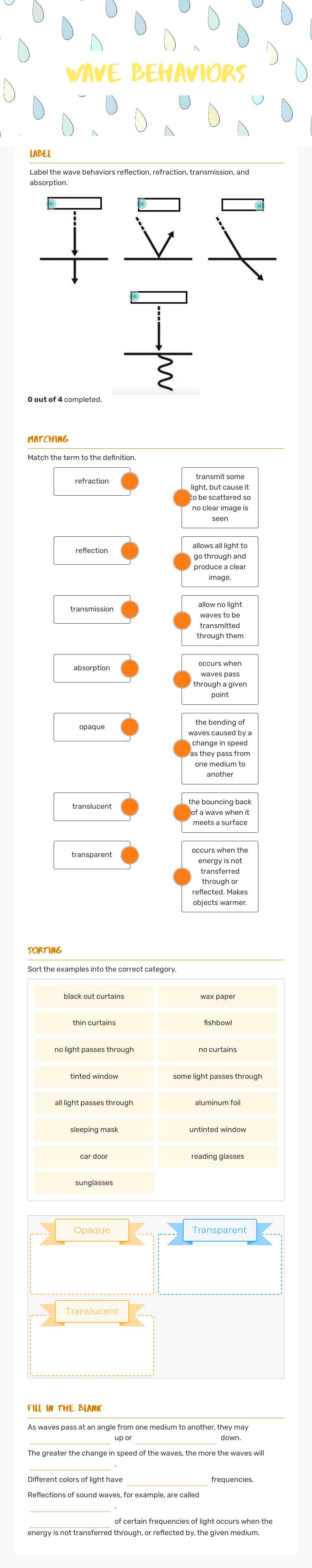 Wave Behaviors worksheet preview image