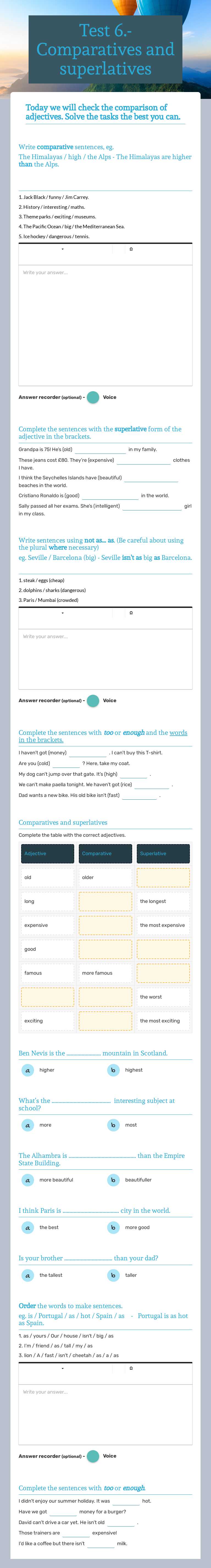 Test 6.-Comparatives and superlatives Grade 6 worksheet preview