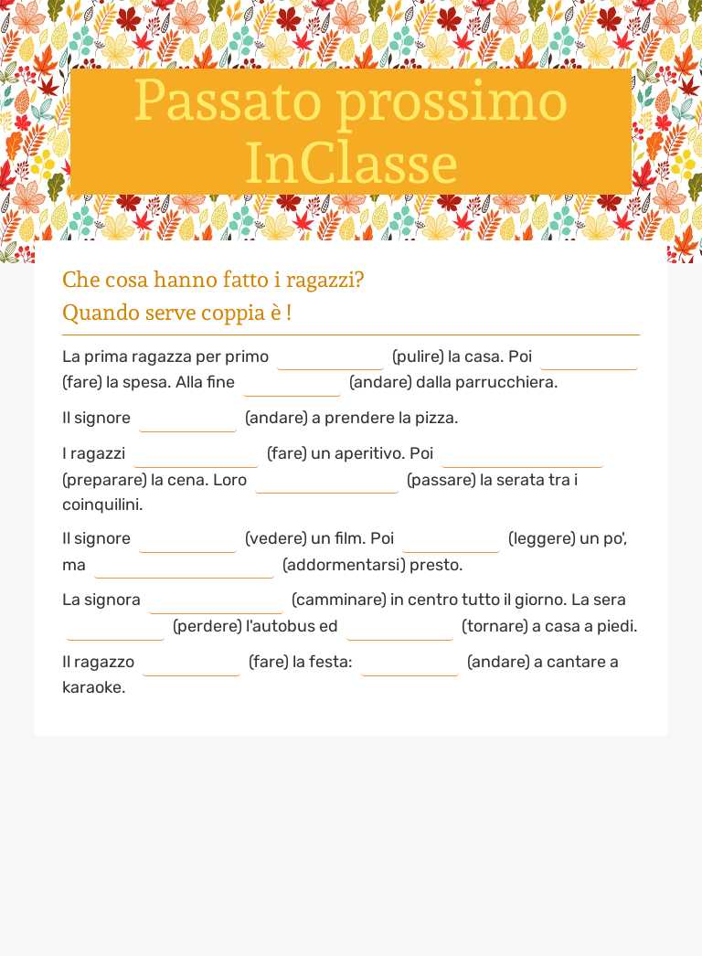 Passato prossimo InClasse worksheet preview image