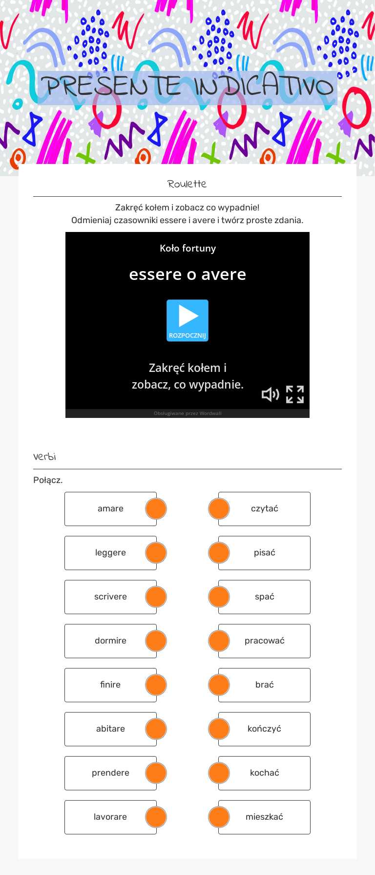 PRESENTE INDICATIVO worksheet preview image