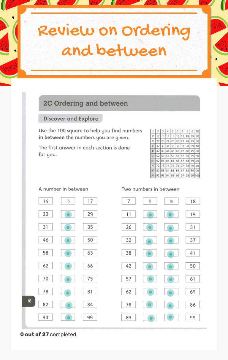 Review on Ordering and between worksheet preview image