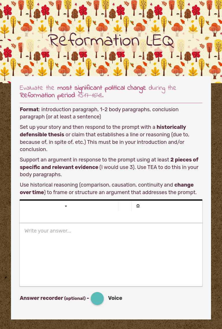 Reformation LEQ worksheet preview image